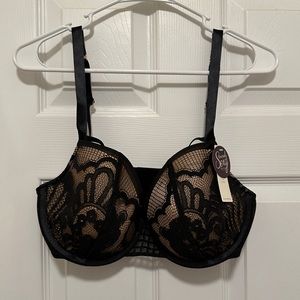 NWT NBW Lane Bryant 36DDD Nude and Black Lace Balconette Bra